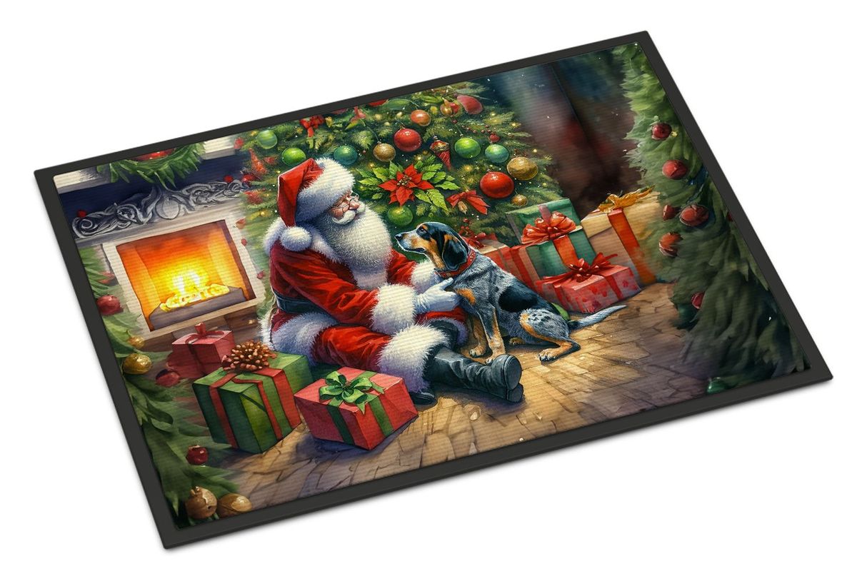 Bluetick Hound And Santa Claus Doormat Front Door Mat Indoor Outdoor Rugs For Entryway, Non Slip Washable Low Pile, 24H X 36W_maomaolike.com
