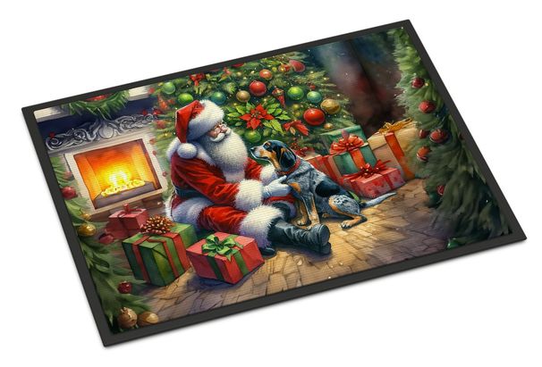 Bluetick Hound And Santa Claus Doormat Front Door Mat Indoor Outdoor Rugs For Entryway, Non Slip Washable Low Pile, 24H X 36W_maomaolike.com