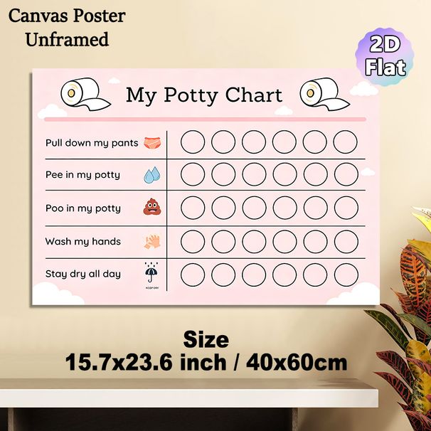 Potty Training Chart Painting Poster, Cute Cartoon-style Pink Potty Checklist Poster, Tracks Potty Training Progress, Ideal For Bathroom_maomaolike.com