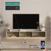 Floating TV Stand, Wall Mounted TV Shelf With Led Lights & Power Outlet,High Gloss TV Cabinet For Wood Tv Stands For Living Room_maomaolike.com