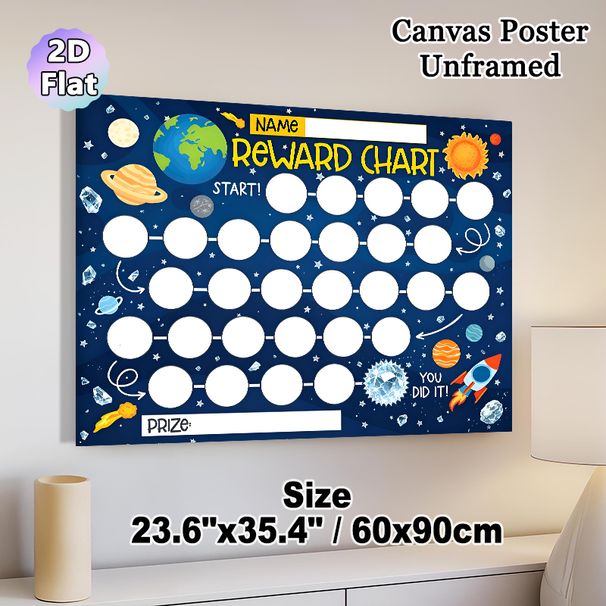 Space Themed Reward Chart Painting Poster, Vibrant Cartoon Space Scene Poster, Practical Tool To Track Progress And Achievements, Suitable For Home Or_maomaolike.com