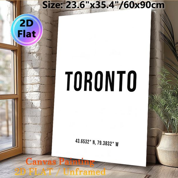 Toronto Coordinates Painting Poster, Minimalist Black-and-White Typography Poster, Stylish City-inspired Decor Suitable For Living Room, Bedroom And_maomaolike.com