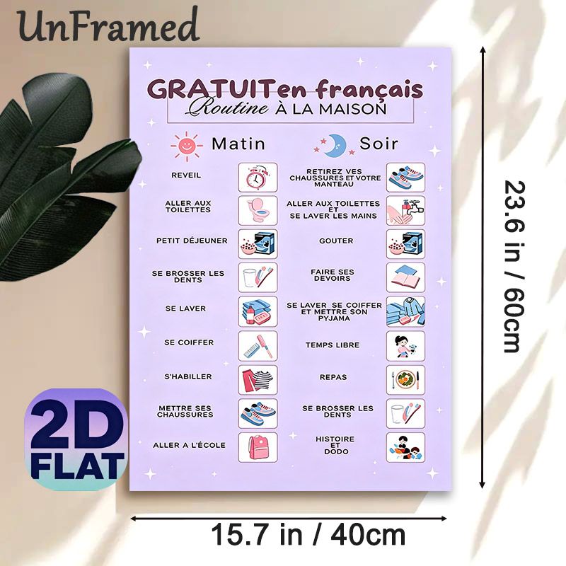 French Home Daily Routine Painting Poster, Pastel-colored Cartoon-style Schedule Poster, Clear Visual Guide To Organize Morning & Evening Tasks_maomaolike.com