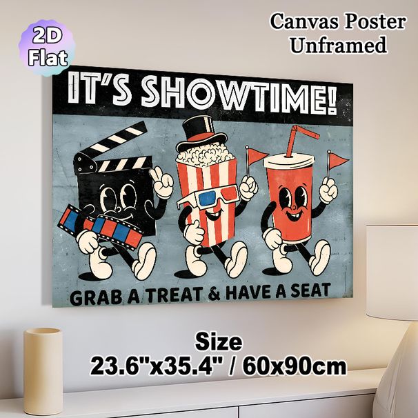 Movie Night Themed Painting Poster, Vintage Cartoon Style Playful Cinema Characters Poster, Retro Movie-inspired Decor Suitable For Home Theater_maomaolike.com