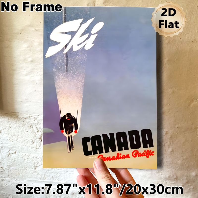 Ski Canada Themed Painting Poster, Vintage Retro Style Minimalist Ski Figure & Soft Gradient Sky Poster, Retro Travel-inspired Wall Decor Ideal For_maomaolike.com