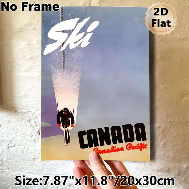 Ski Canada Themed Painting Poster, Vintage Retro Style Minimalist Ski Figure & Soft Gradient Sky Poster, Retro Travel-inspired Wall Decor Ideal For_maomaolike.com