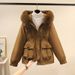Women's Clothing Horn button parka women's autumn and winter new slim down cotton jacket fashionable plus velvet thick fur coat_maomaolike.com