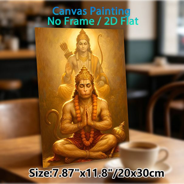 Hindu Deity Hanuman & Rama Themed Painting Poster, Warm-toned Devotional Art Poster, Serene Spiritual Depiction Ideal For Home Prayer Space_maomaolike.com