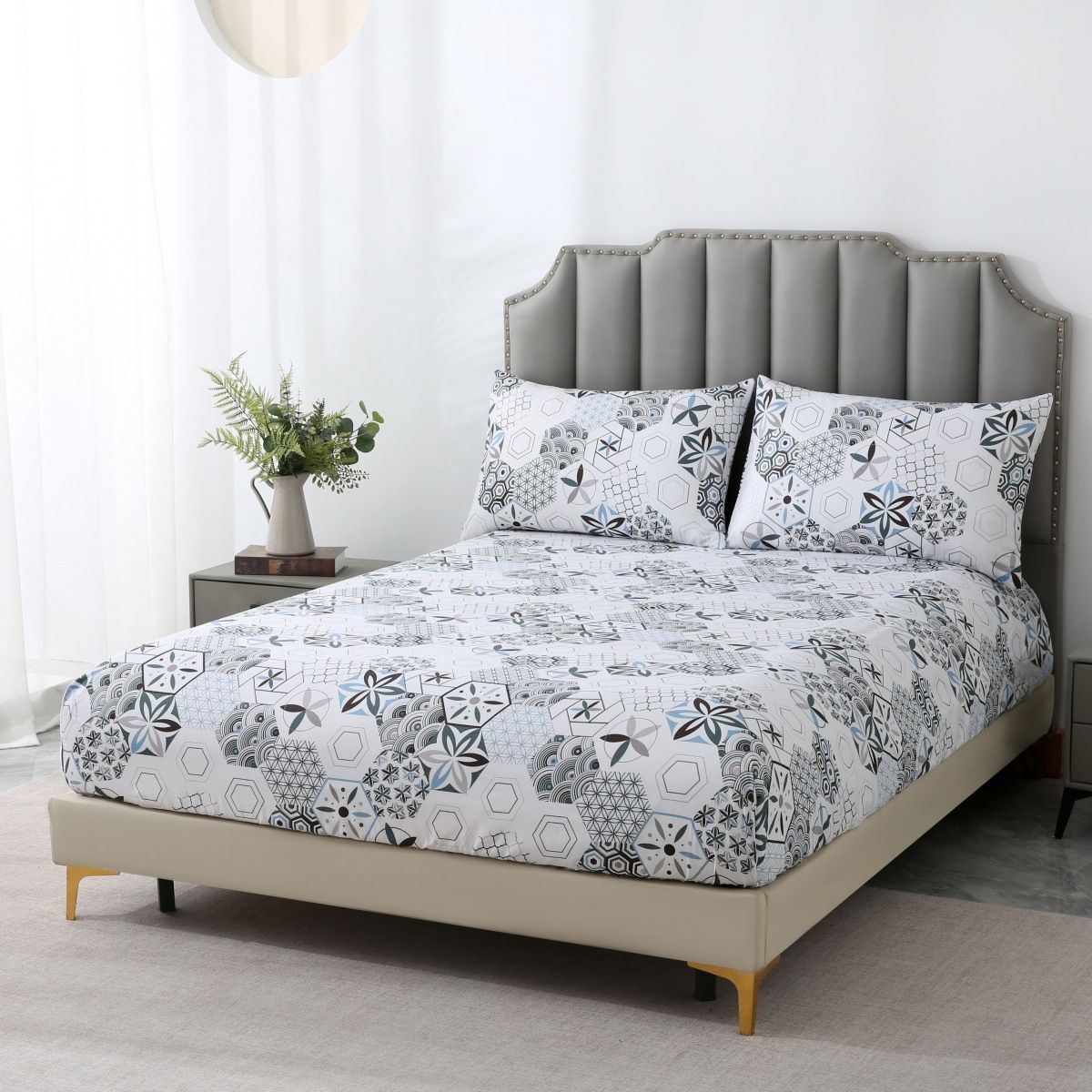 Bohemian Geometric 3D Printed Polyester Fitted Bed Sheet Set With Elastic Edges, Vibrant Patterns, Multiple Sizes_maomaolike.com