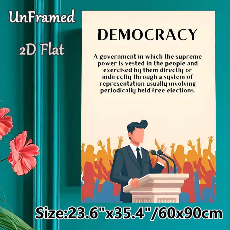 Democracy Themed Painting Poster, Minimalist Flat Graphic Poster, Presents Clear Democracy Definition, Ideal For Office, Meeting Room And Study Area_maomaolike.com