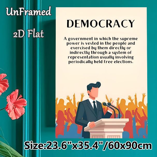 Democracy Themed Painting Poster, Minimalist Flat Graphic Poster, Presents Clear Democracy Definition, Ideal For Office, Meeting Room And Study Area_maomaolike.com