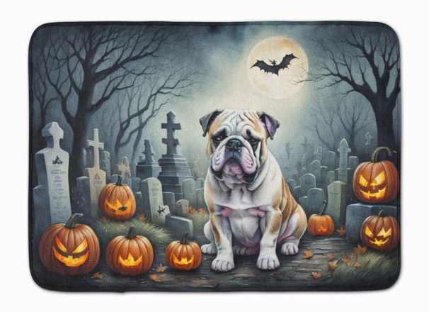 English Bulldog Spooky Halloween Memory Foam Kitchen Mat Machine Washable Anti-Fatigue Mat Cushion Comfort Bath Mat Or Kitchen Rug_maomaolike.com