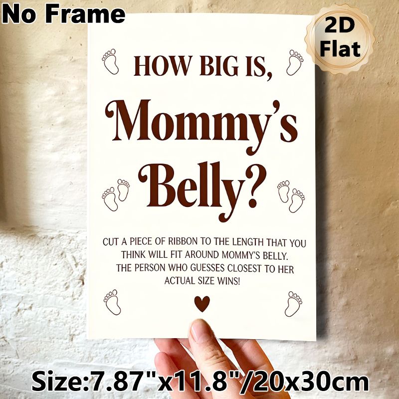 Baby Shower Game Painting Poster, Warm-toned Text & Footprint Design Poster, Interactive Belly-guessing Game Ideal For Baby Shower Gatherings_maomaolike.com