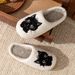 Winter Women's Slippers Indoor Cartoon Black Cat Cute Girls Slipper Bedroom Anti-slip Soft Sole Comfortable Cotton_maomaolike.com