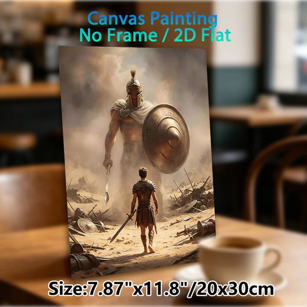 Mythological Warrior Painting Poster, Dramatic Realistic Battlefield Confrontation Poster, Immersive Mythic Combat Art Piece For Home, Game Room Decor_maomaolike.com