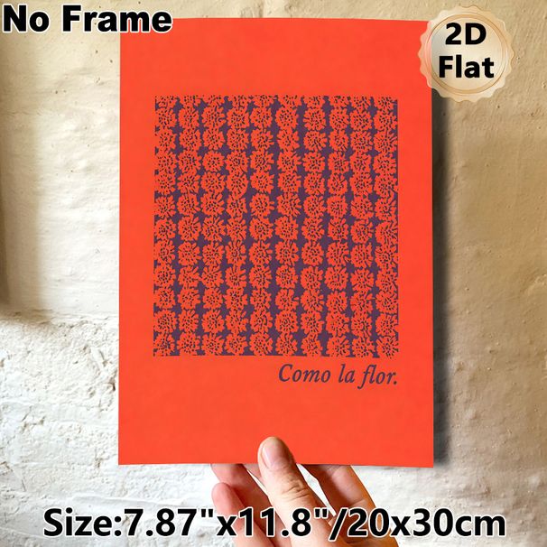 Floral Themed Painting Poster, Vibrant Orange Block-style Flower Grid Poster, Striking Color Contrast Decor Suitable For Living Room, Bedroom_maomaolike.com