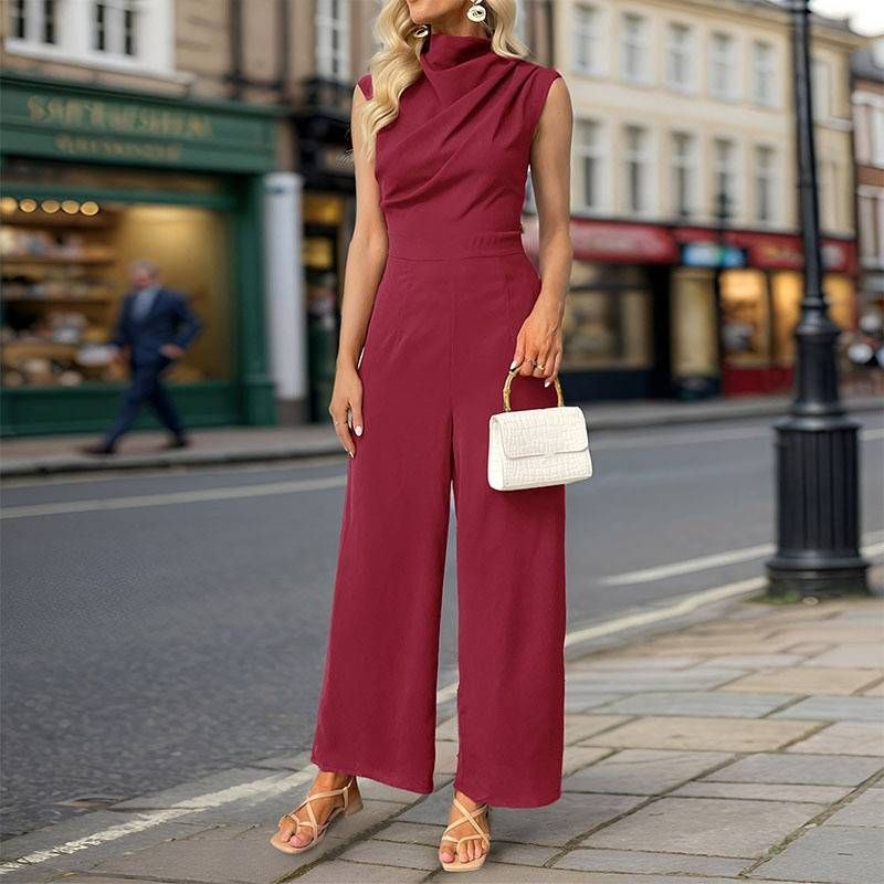 Women's Clothing sleeveless solid color swing collar jumpsuit_maomaolike.com