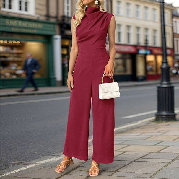 Women's Clothing sleeveless solid color swing collar jumpsuit_maomaolike.com