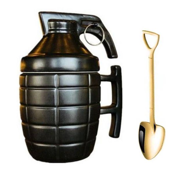 Grenade Mug Personalized Military Grenade Cup Bomb Ceramic Coffee Cup For Boyfriend-Black With Golden Shovel_maomaolike.com