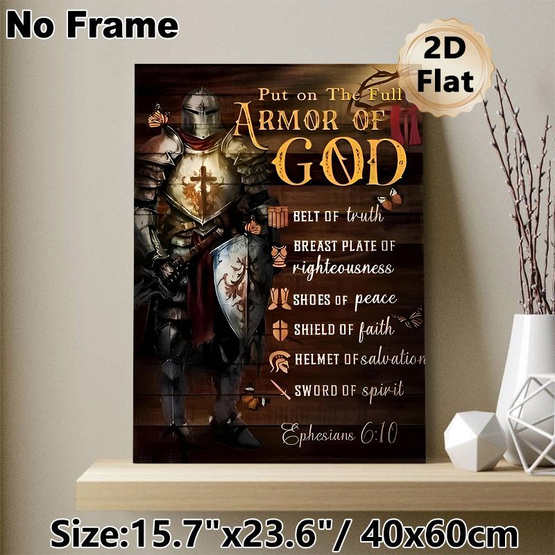 Armor Of God Painting Poster, Vintage Medieval Knight Themed Poster, Inspirational Ephesians 6:10 Scripture Design, Ideal For Home, Prayer Room And_maomaolike.com