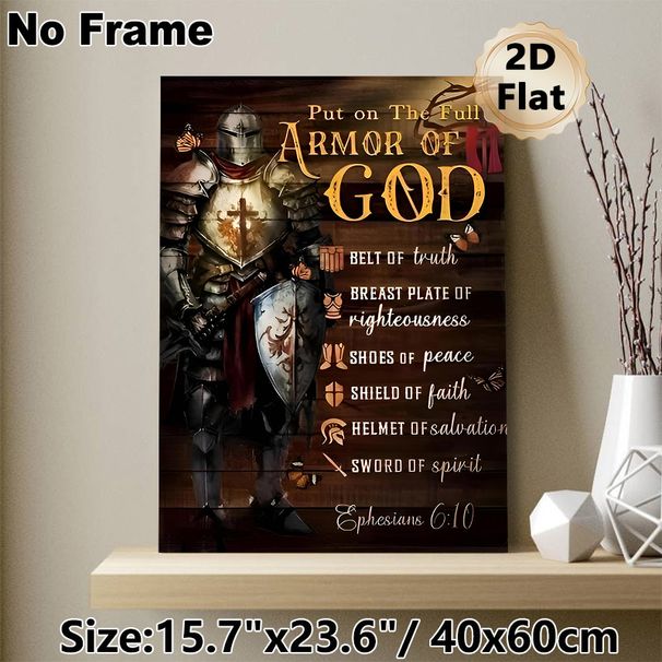 Armor Of God Painting Poster, Vintage Medieval Knight Themed Poster, Inspirational Ephesians 6:10 Scripture Design, Ideal For Home, Prayer Room And_maomaolike.com