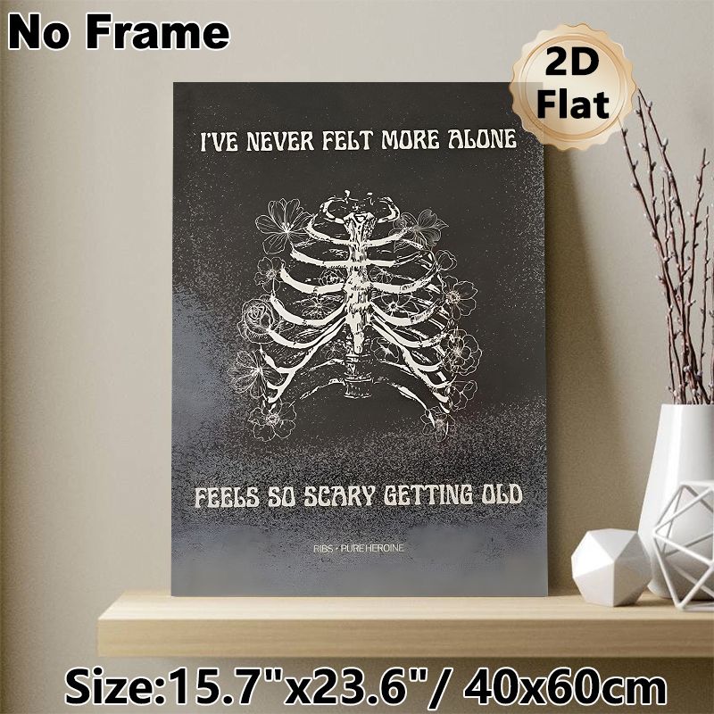 Floral Rib Cage With Quote Painting Poster, Dark Vintage Minimalist Line Art Poster, Moody Artistic Decor Suitable For Bedroom, Living Room_maomaolike.com
