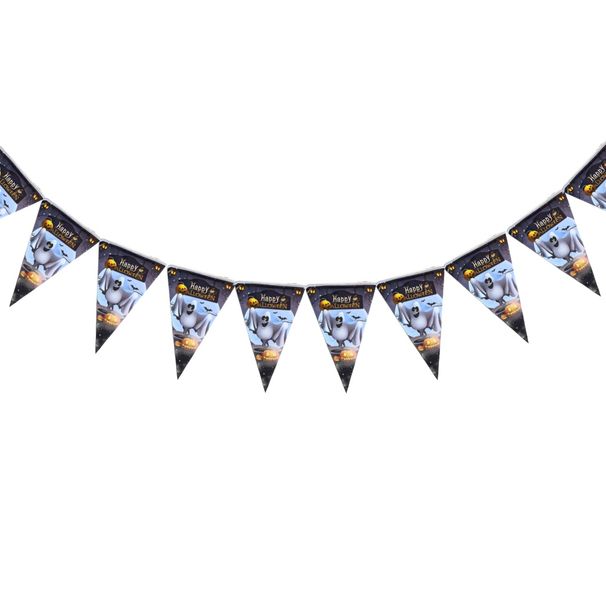 Halloween Paper Flag Bunting With Pumpkin, Ghost, Skull & Witch Designs, 19x28cm Colorful Hanging Party Decorations._maomaolike.com