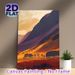 Mountain Sunset Landscape Painting Poster, Warm-toned Artistic Hills With Silhouetted Trees Poster, Calming Scenic Decor Suitable For Living Room_maomaolike.com