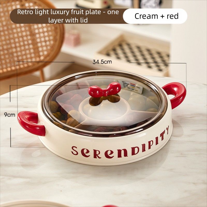 Creative Bowknot Dried Tray, Household Living Room Divided Lattice With Lid Candy Box, Ins Style Snack Display Plate,_maomaolike.com
