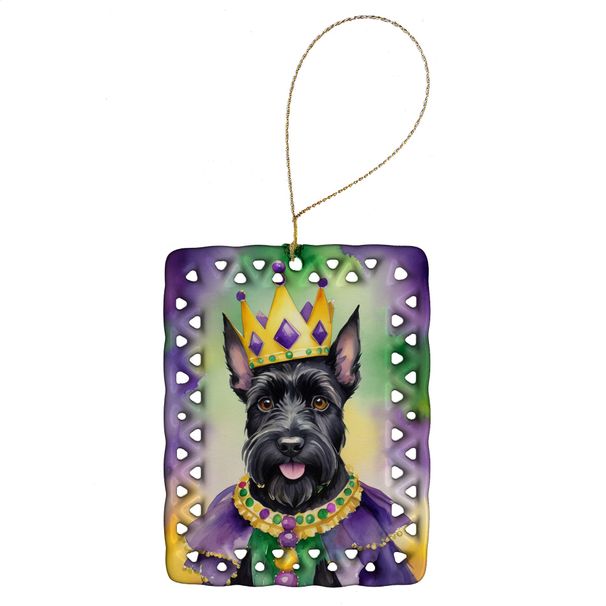 Scottish Terrier King Of Mardi Gras Porcelain Ornament Christmas Tree Hanging Decorations For Home Christmas Holiday, Rectangle, Gift, Multicolor_maomaolike.com