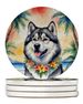 Alaskan Malamute Luau Large Sandstone Coasters Pack Of 4 Absorbent Round Coasters Decor Gifts For Men Or Women, 4 In, Multicolor_maomaolike.com