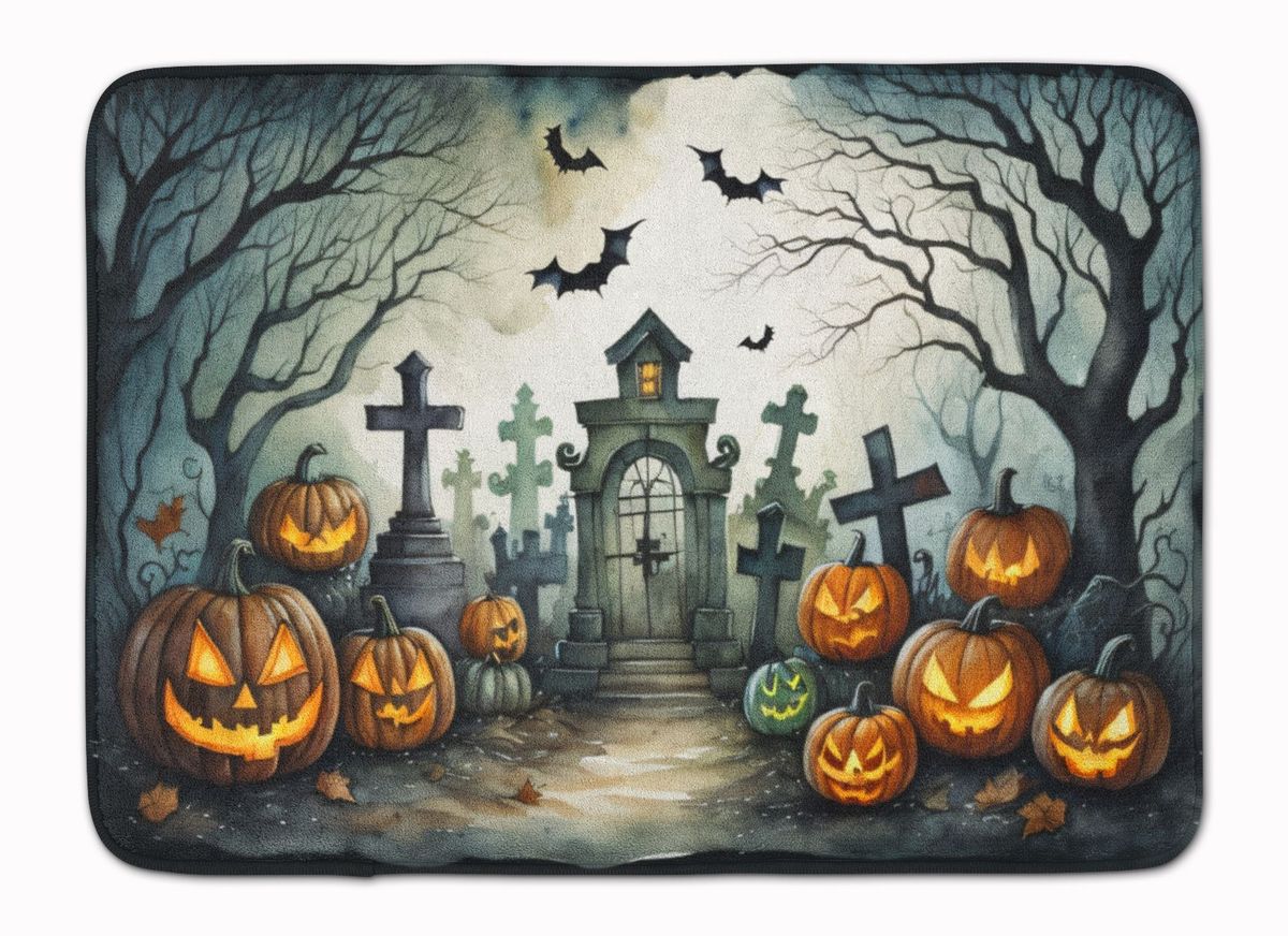 Graveyard Spooky Halloween Memory Foam Kitchen Mat Machine Washable Anti-Fatigue Mat Cushion Comfort Bath Mat Or Kitchen Rug_maomaolike.com