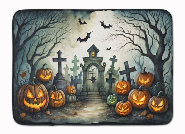Graveyard Spooky Halloween Memory Foam Kitchen Mat Machine Washable Anti-Fatigue Mat Cushion Comfort Bath Mat Or Kitchen Rug_maomaolike.com