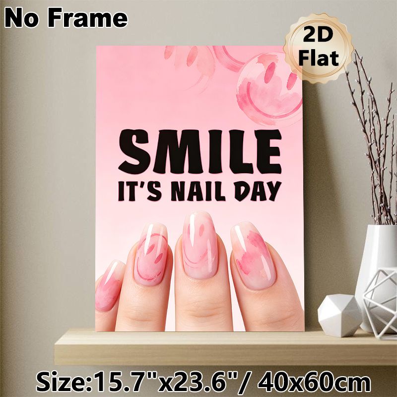 Nail Day Smile Painting Poster, Soft Pink Watercolor Style Poster, Cheerful Nail-themed Design Ideal For Beauty Salon, Bedroom Wall Decor_maomaolike.com