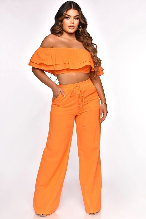 Women's clothing new style suit temperament one shoulder ruffled short top wide leg trousers suit_maomaolike.com