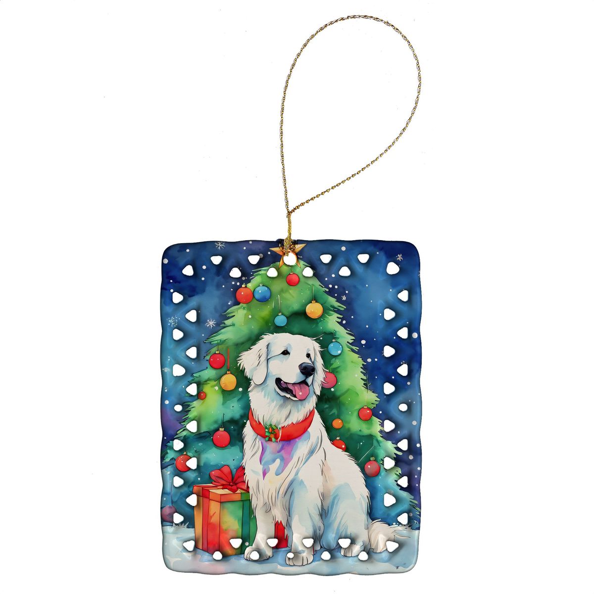Great Pyrenees Christmas Porcelain Ornament Christmas Tree Hanging Decorations For Home Christmas Holiday, Rectangle, Gift, Multicolor_maomaolike.com