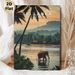 Sri Lanka Tropical River Landscape Painting Poster, Warm-toned Serene Scenery Poster, Features Elephant Wading In River, Palm Trees & Riverside Huts_maomaolike.com