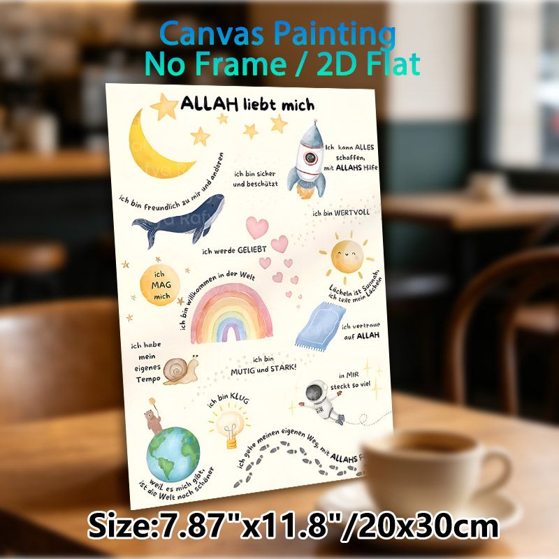 Islamic Positive Affirmation Painting Poster, Soft Watercolor Whimsical Cute Illustrations Poster, Uplifting Faith-based Phrases To Nurture Positive_maomaolike.com