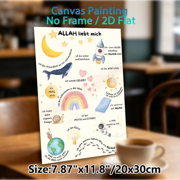 Islamic Positive Affirmation Painting Poster, Soft Watercolor Whimsical Cute Illustrations Poster, Uplifting Faith-based Phrases To Nurture Positive_maomaolike.com