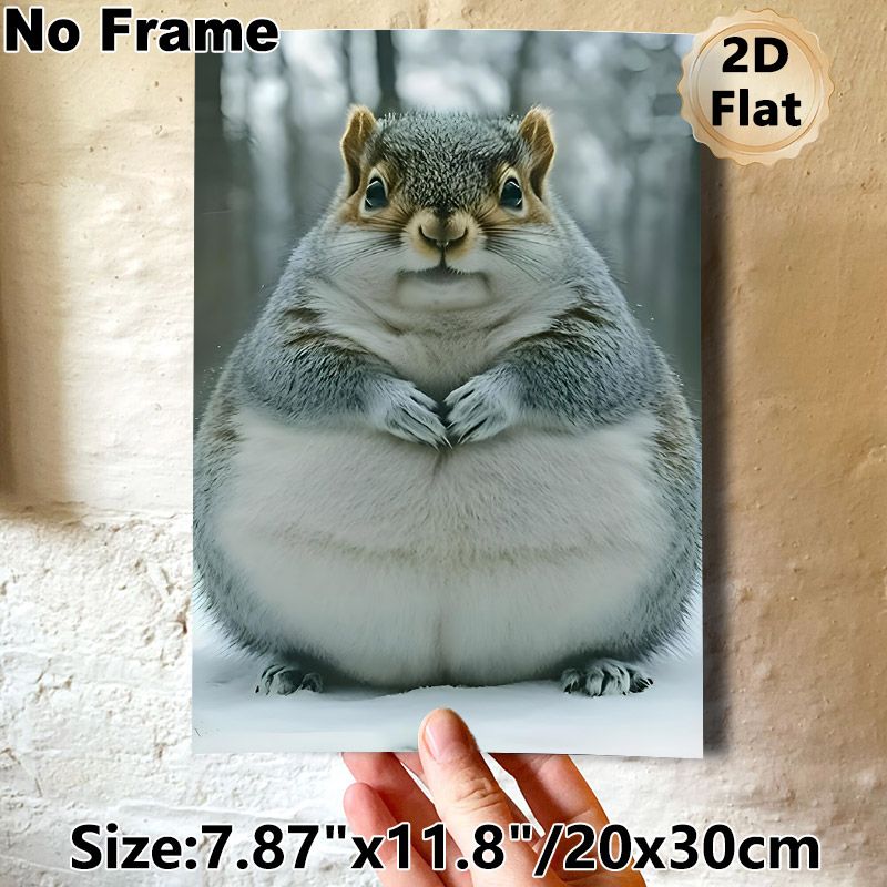 Chubby Squirrel Painting Poster, Adorable Realistic Winter Woodland Scene Poster, Warm Whimsical Decor Piece For Living Room, Bedroom And Office_maomaolike.com