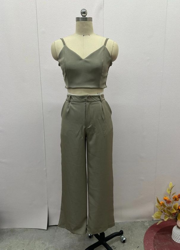 Women's Clothing sweet and spicy style sexy navel baring suspenders high waist wide leg pants suit for women_maomaolike.com