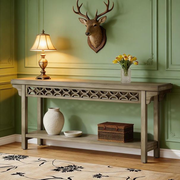 Farmhouse Console Table, 70.8" Narrow Wood Sofa Table With Storage_maomaolike.com