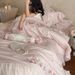 Girlish Pink All-Cotton Long-Staple Four-Piece With Beautiful Embroidered Floral Pure Cotton Ruffled Bedding Set_maomaolike.com