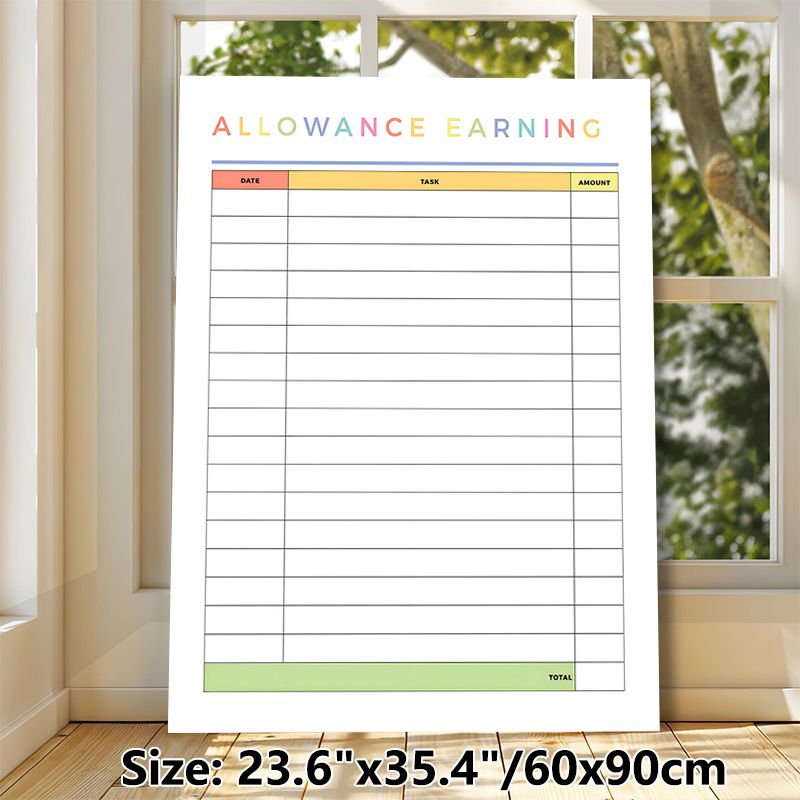 Allowance Earning Tracking Painting Poster, Soft Pastel-hued Table-style Poster, Practical Tool To Log Tasks And Earned Amounts, Suitable For Home Use_maomaolike.com