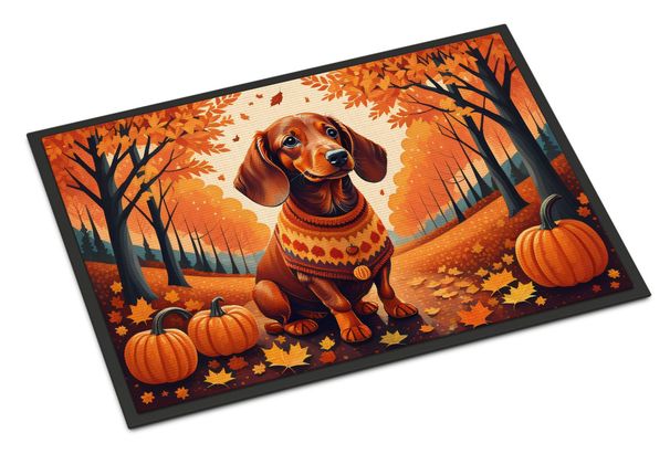 Dachshund Fall Doormat Front Door Mat Indoor Outdoor Rugs For Entryway, Non Slip Washable Low Pile, 24H X 36W_maomaolike.com