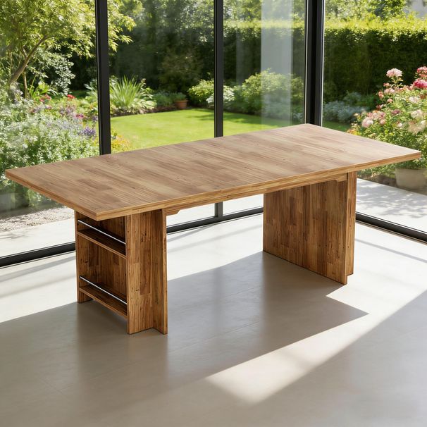 Farmhouse Dining Table Wooden Kitchen Table With Shelves For 6 To 8_maomaolike.com