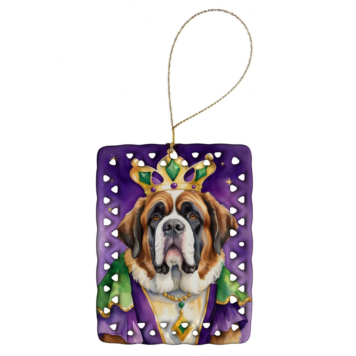 Saint Bernard King Of Mardi Gras Porcelain Ornament Christmas Tree Hanging Decorations For Home Christmas Holiday, Rectangle, Gift, Multicolor_maomaolike.com