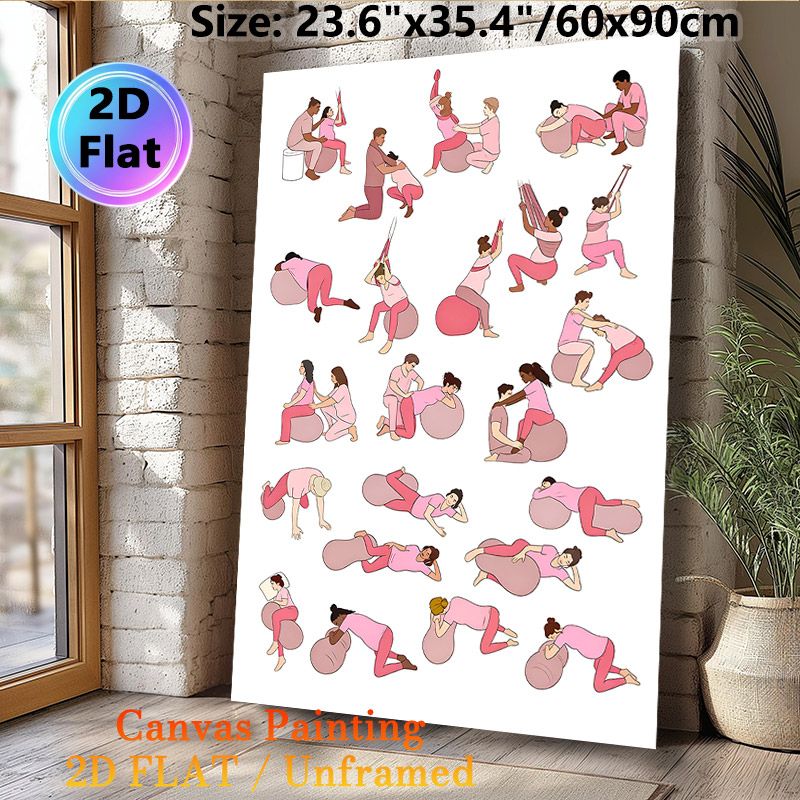 Labor Support Poses Painting Poster, Soft-toned Flat Illustration Poster, Practical Visual Guide For Labor Preparation, Suitable For Birthing Centers_maomaolike.com