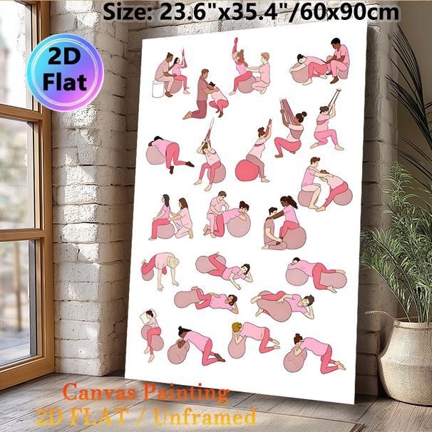Labor Support Poses Painting Poster, Soft-toned Flat Illustration Poster, Practical Visual Guide For Labor Preparation, Suitable For Birthing Centers_maomaolike.com