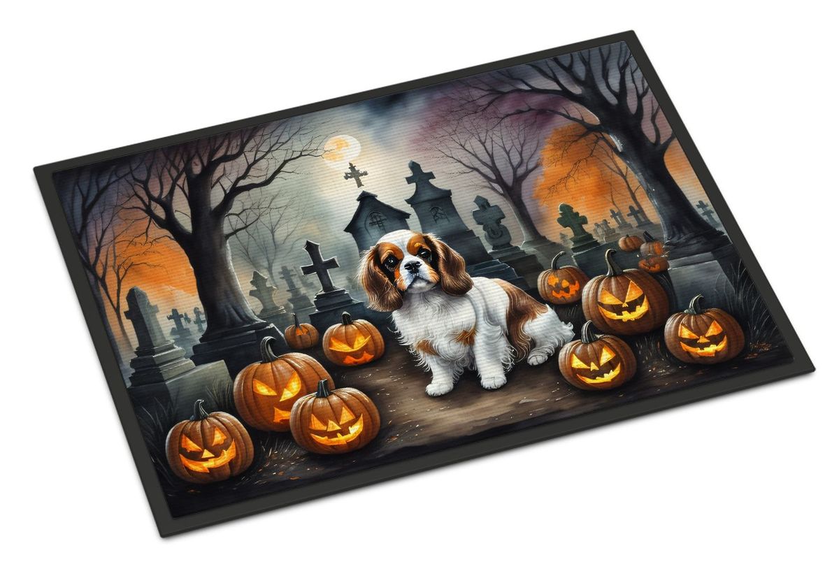 Cavalier Spaniel Spooky Halloween Doormat Front Door Mat Indoor Outdoor Rugs For Entryway, Non Slip Washable Low Pile, 24H X 36W_maomaolike.com